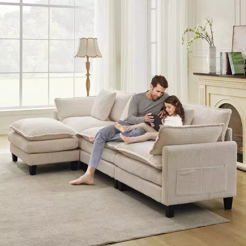Canapé sectionnel modulaire en U 4 places en tissu GustoWave 146, canapé sectionnel Cloud surdimensionné avec pouf et coussins décoratifs, assise profonde
