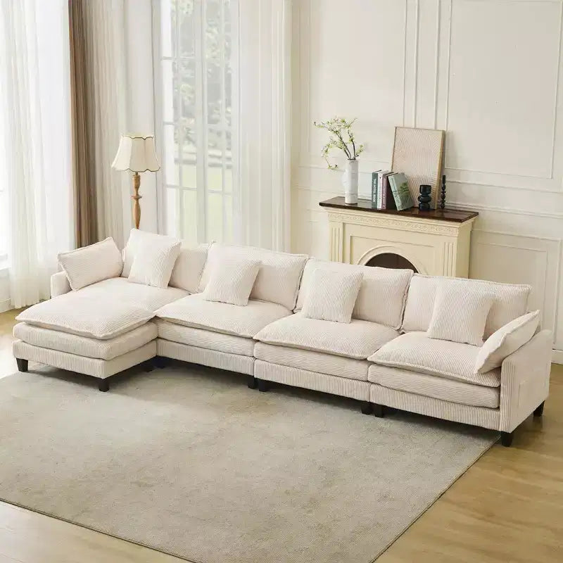 Canapé sectionnel modulaire en U 4 places en tissu GustoWave 146, canapé sectionnel Cloud surdimensionné avec pouf et coussins décoratifs, assise profonde
