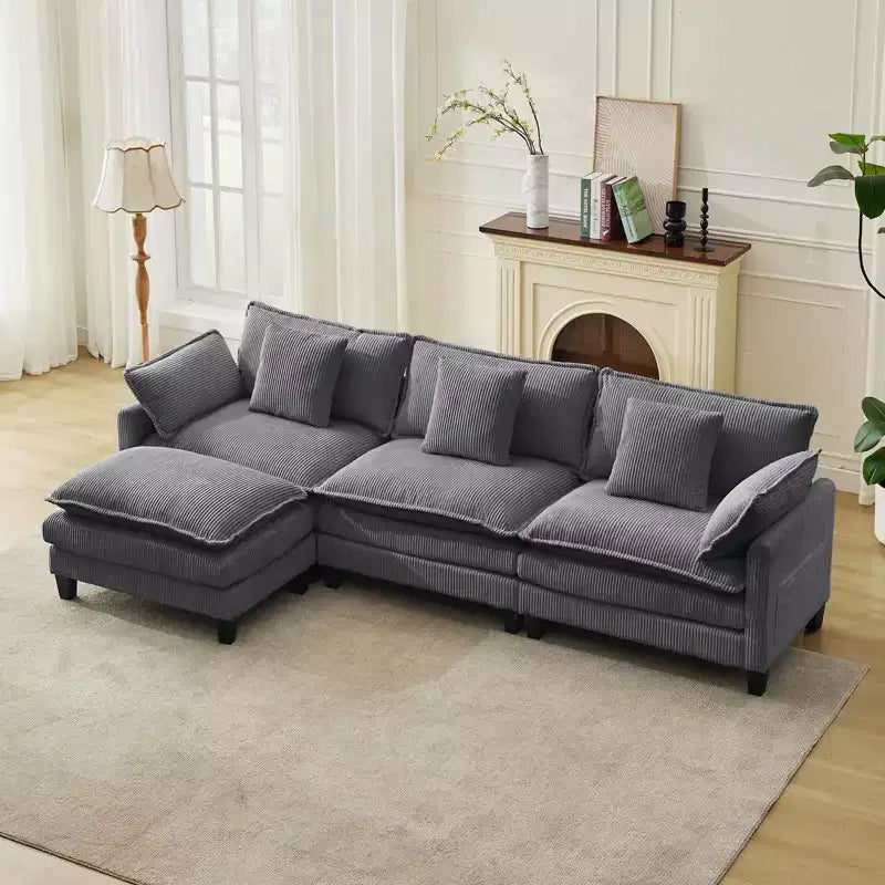 Canapé sectionnel modulaire en U 4 places en tissu GustoWave 146, canapé sectionnel Cloud surdimensionné avec pouf et coussins décoratifs, assise profonde