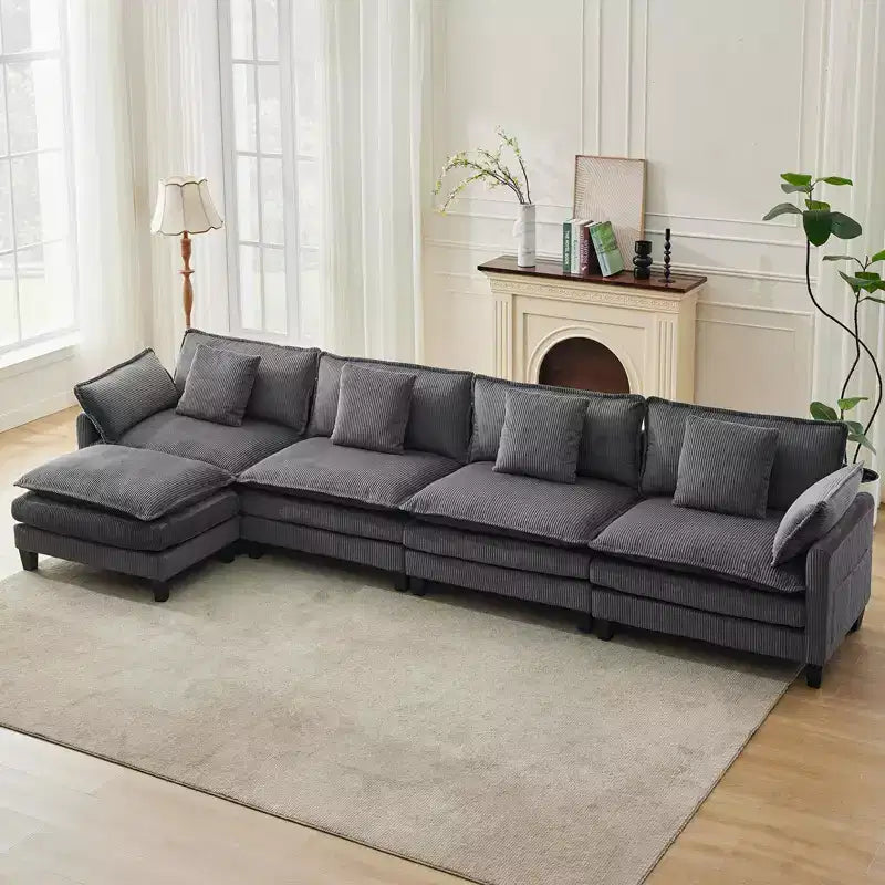 Canapé sectionnel modulaire en U 4 places en tissu GustoWave 146, canapé sectionnel Cloud surdimensionné avec pouf et coussins décoratifs, assise profonde