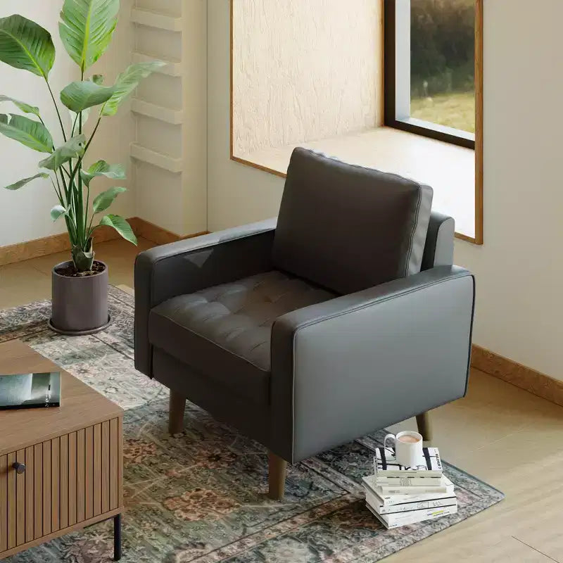 Tree City - Fauteuil d'appoint carré capitonné en similicuir 32'' - Chaise moderne pour salon, chambre, bureau et petits espaces