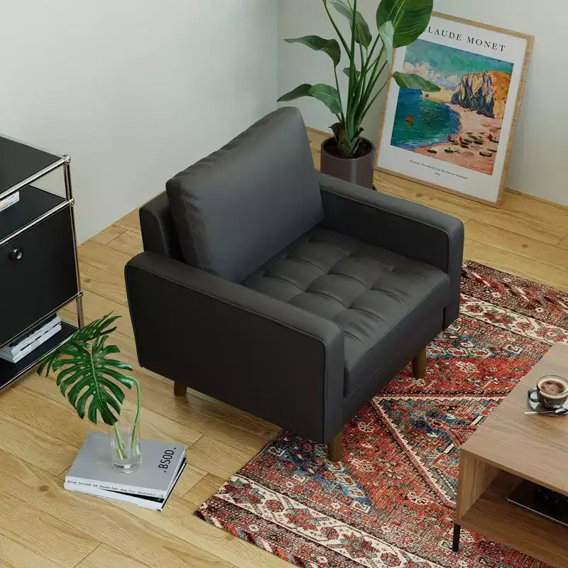 Tree City - Fauteuil d'appoint carré capitonné en similicuir 32'' - Chaise moderne pour salon, chambre, bureau et petits espaces