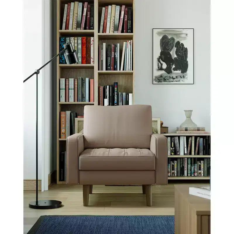 Tree City - Fauteuil d'appoint carré capitonné en similicuir 32'' - Chaise moderne pour salon, chambre, bureau et petits espaces