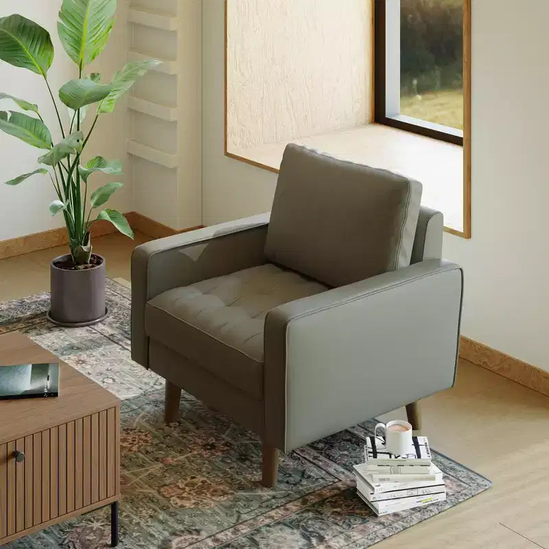 Tree City - Fauteuil d'appoint carré capitonné en similicuir 32'' - Chaise moderne pour salon, chambre, bureau et petits espaces