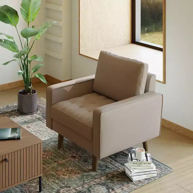 Tree City - Fauteuil d'appoint carré capitonné en similicuir 32'' - Chaise moderne pour salon, chambre, bureau et petits espaces