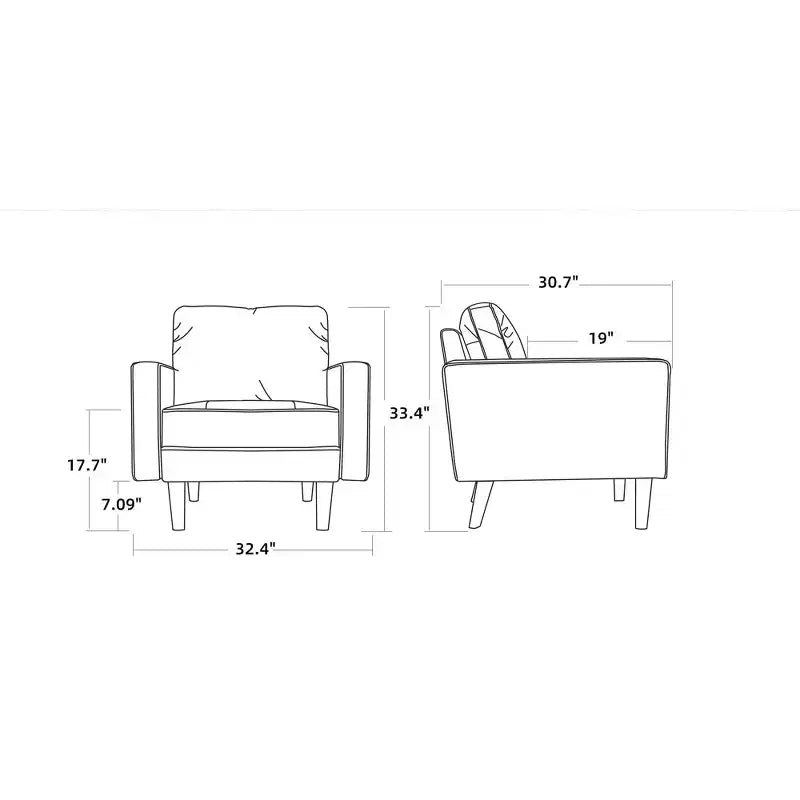 Tree City - Fauteuil d'appoint carré capitonné en similicuir 32'' - Chaise moderne pour salon, chambre, bureau et petits espaces