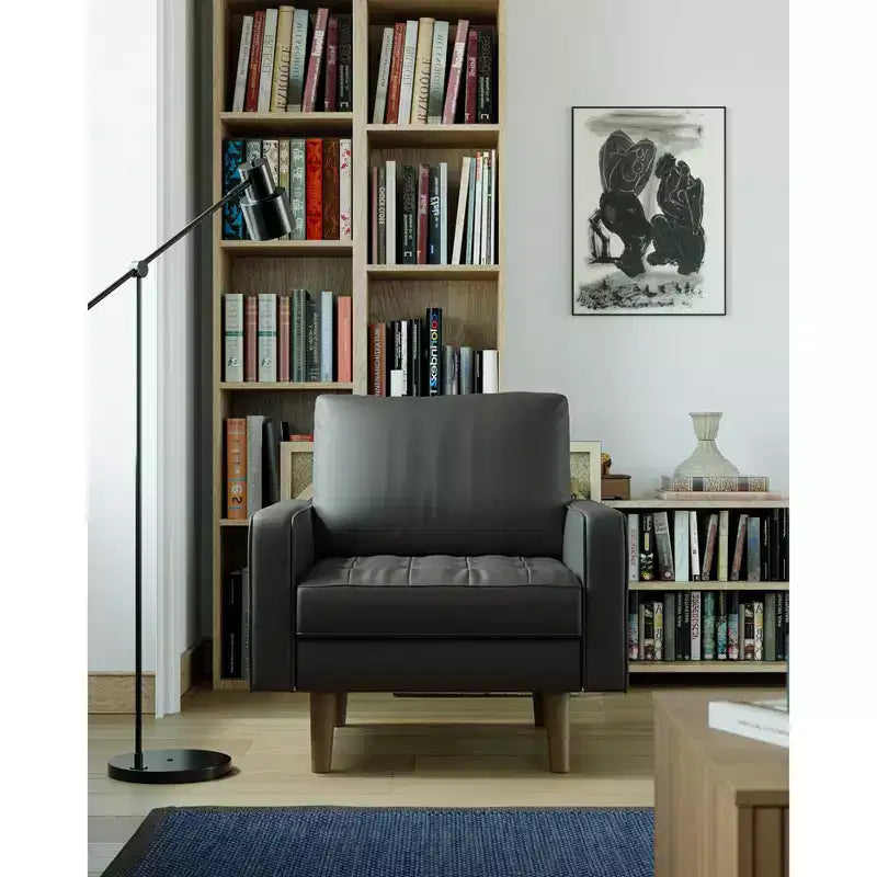 Tree City - Fauteuil d'appoint carré capitonné en similicuir 32'' - Chaise moderne pour salon, chambre, bureau et petits espaces
