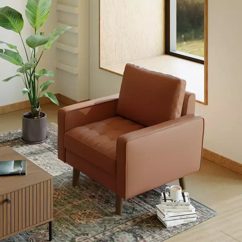 Tree City - Fauteuil d'appoint carré capitonné en similicuir 32'' - Chaise moderne pour salon, chambre, bureau et petits espaces