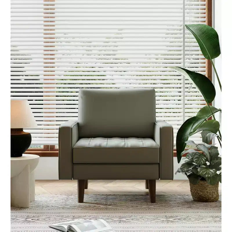 Tree City - Fauteuil d'appoint carré capitonné en similicuir 32'' - Chaise moderne pour salon, chambre, bureau et petits espaces