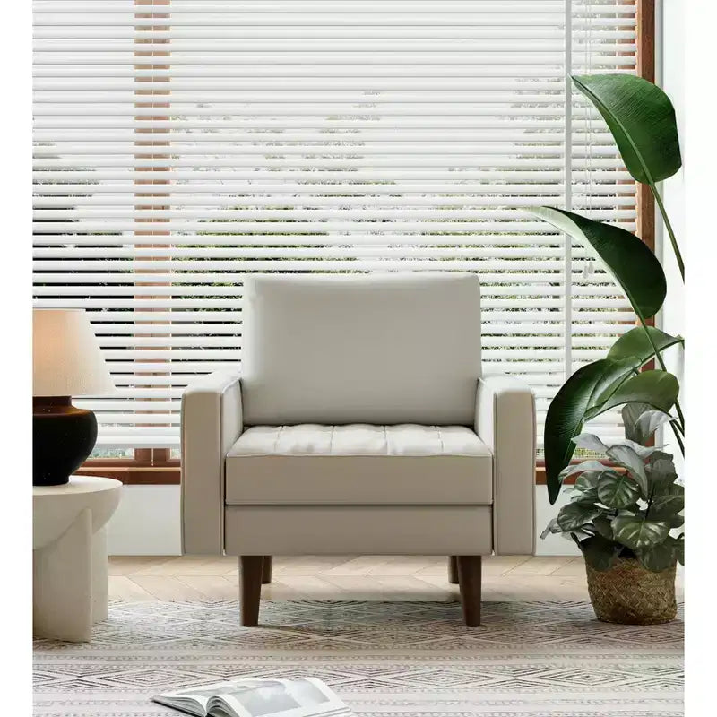 Tree City - Fauteuil d'appoint carré capitonné en similicuir 32'' - Chaise moderne pour salon, chambre, bureau et petits espaces