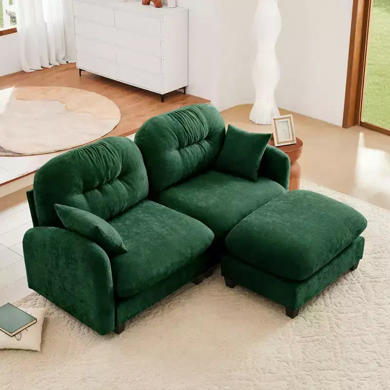 Canapé d'angle et pouf Cloud - Chenille moelleuse, mousse haute densité capitonnée, canapé d'angle compact pour salon