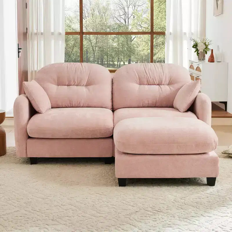 Canapé d'angle et pouf Cloud - Chenille moelleuse, mousse haute densité capitonnée, canapé d'angle compact pour salon