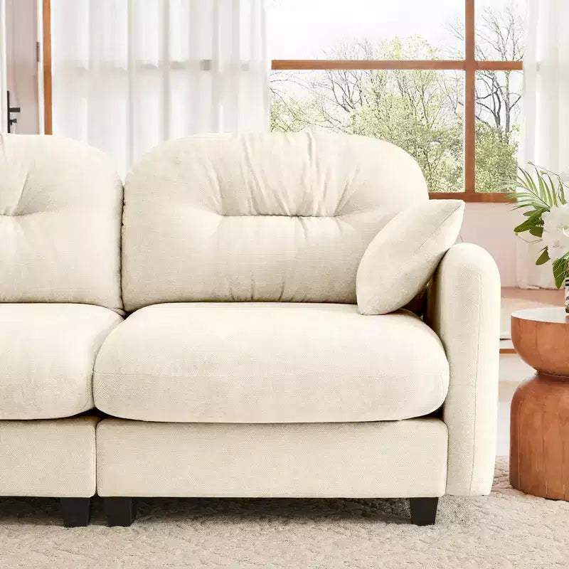 Canapé d'angle en chenille "Cloud" - Mousse haute densité capitonnée, accoudoirs ergonomiques, parfait pour une chambre ou un petit salon