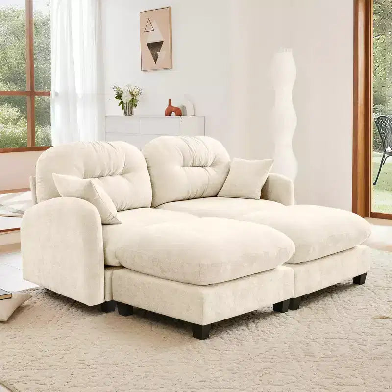 Canapé d'angle en chenille "Cloud" - Mousse haute densité capitonnée, accoudoirs ergonomiques, parfait pour une chambre ou un petit salon
