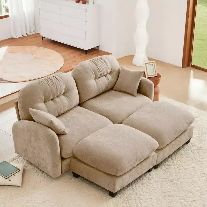 Canapé d'angle en chenille "Cloud" - Mousse haute densité capitonnée, accoudoirs ergonomiques, parfait pour une chambre ou un petit salon