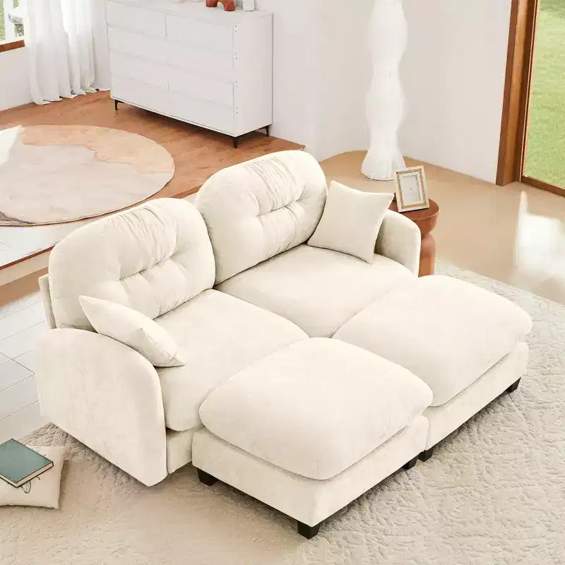 Canapé d'angle en chenille "Cloud" - Mousse haute densité capitonnée, accoudoirs ergonomiques, parfait pour une chambre ou un petit salon