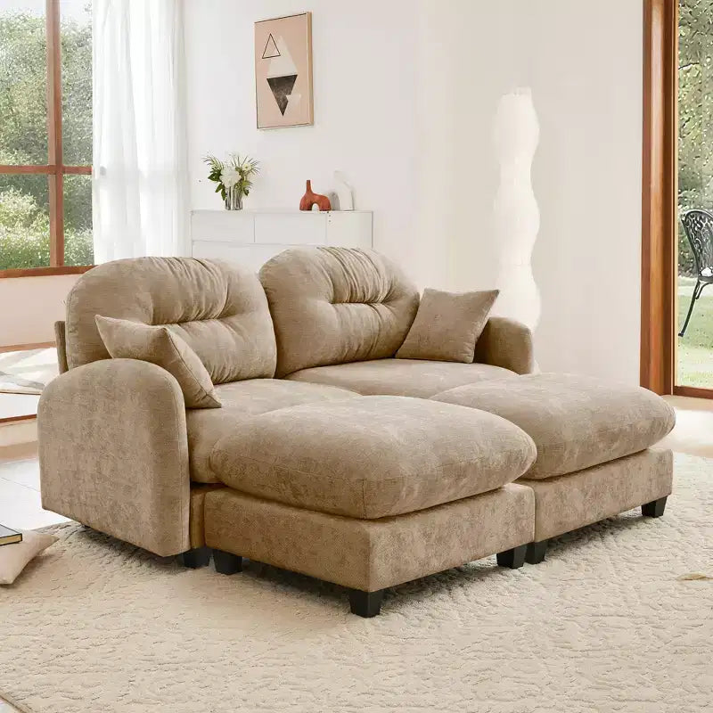 Canapé d'angle en chenille "Cloud" - Mousse haute densité capitonnée, accoudoirs ergonomiques, parfait pour une chambre ou un petit salon