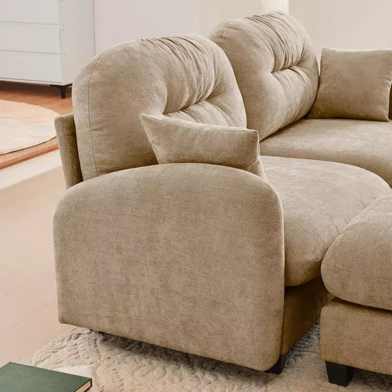 Canapé d'angle en chenille "Cloud" - Mousse haute densité capitonnée, accoudoirs ergonomiques, parfait pour une chambre ou un petit salon