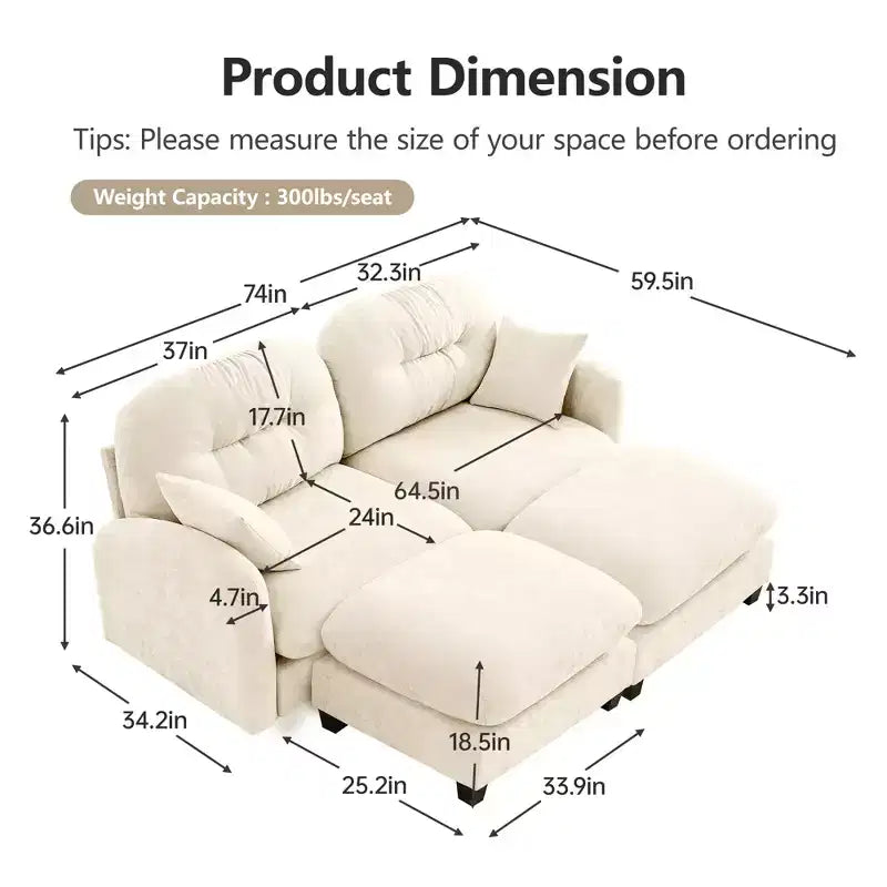 Canapé d'angle en chenille "Cloud" - Mousse haute densité capitonnée, accoudoirs ergonomiques, parfait pour une chambre ou un petit salon