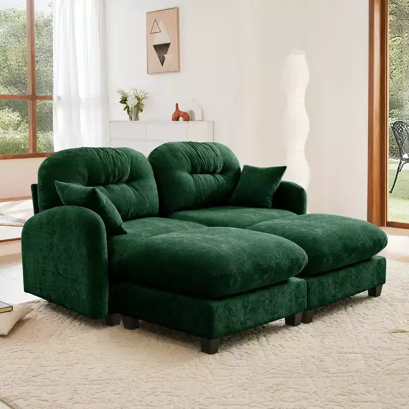 Canapé d'angle en chenille "Cloud" - Mousse haute densité capitonnée, accoudoirs ergonomiques, parfait pour une chambre ou un petit salon