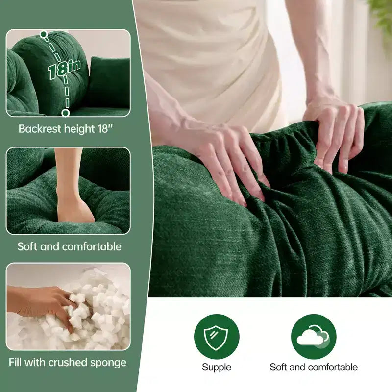 Canapé d'angle en chenille "Cloud" - Mousse haute densité capitonnée, accoudoirs ergonomiques, parfait pour une chambre ou un petit salon