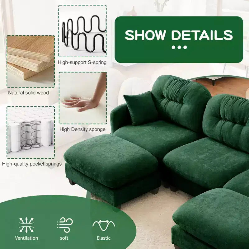 Canapé d'angle en chenille "Cloud" - Mousse haute densité capitonnée, accoudoirs ergonomiques, parfait pour une chambre ou un petit salon