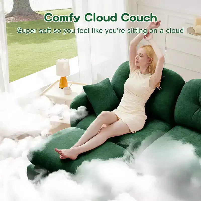 Canapé d'angle en chenille "Cloud" - Mousse haute densité capitonnée, accoudoirs ergonomiques, parfait pour une chambre ou un petit salon