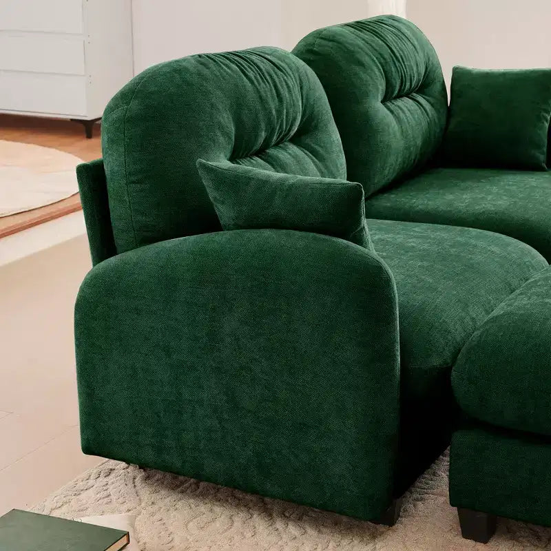 Canapé d'angle en chenille "Cloud" - Mousse haute densité capitonnée, accoudoirs ergonomiques, parfait pour une chambre ou un petit salon