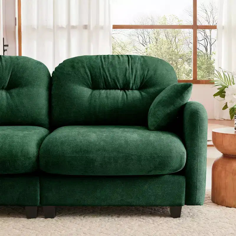 Canapé d'angle en chenille "Cloud" - Mousse haute densité capitonnée, accoudoirs ergonomiques, parfait pour une chambre ou un petit salon