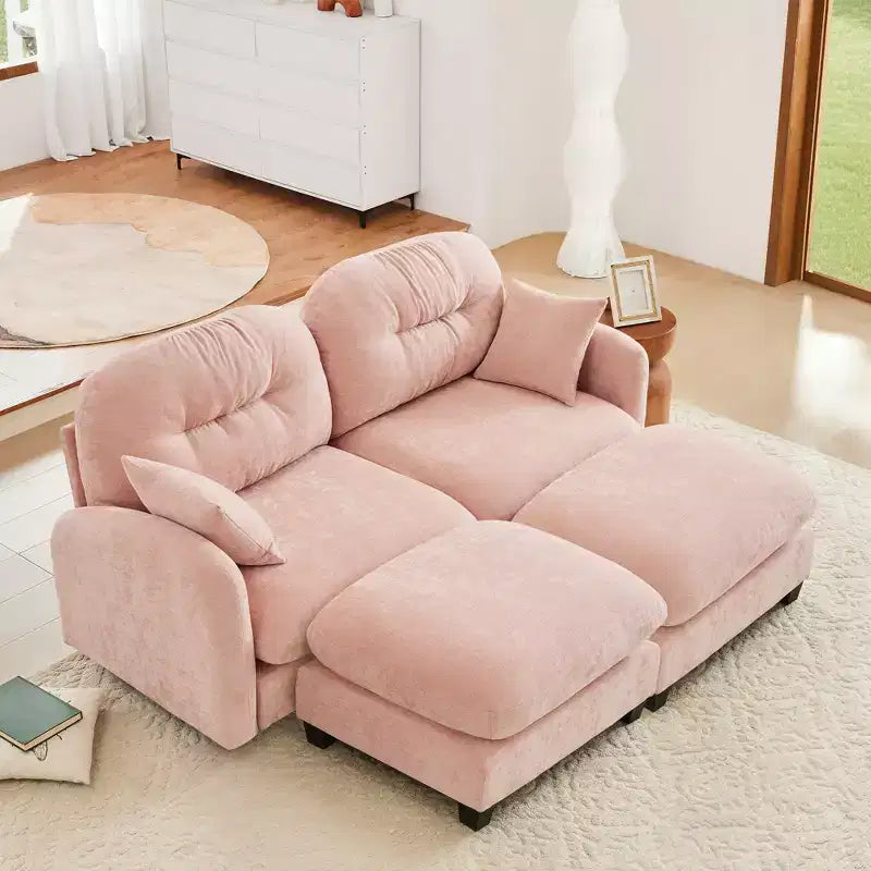 Canapé d'angle en chenille "Cloud" - Mousse haute densité capitonnée, accoudoirs ergonomiques, parfait pour une chambre ou un petit salon