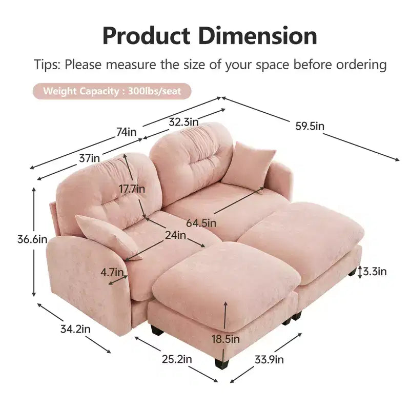 Canapé d'angle en chenille "Cloud" - Mousse haute densité capitonnée, accoudoirs ergonomiques, parfait pour une chambre ou un petit salon