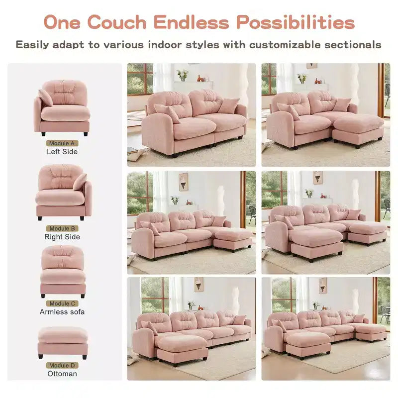 Canapé d'angle en chenille "Cloud" - Mousse haute densité capitonnée, accoudoirs ergonomiques, parfait pour une chambre ou un petit salon
