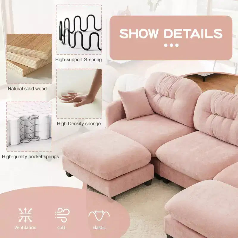 Canapé d'angle en chenille "Cloud" - Mousse haute densité capitonnée, accoudoirs ergonomiques, parfait pour une chambre ou un petit salon