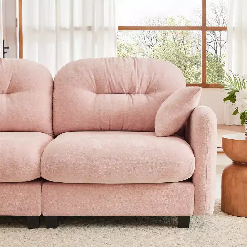Canapé d'angle en chenille "Cloud" - Mousse haute densité capitonnée, accoudoirs ergonomiques, parfait pour une chambre ou un petit salon