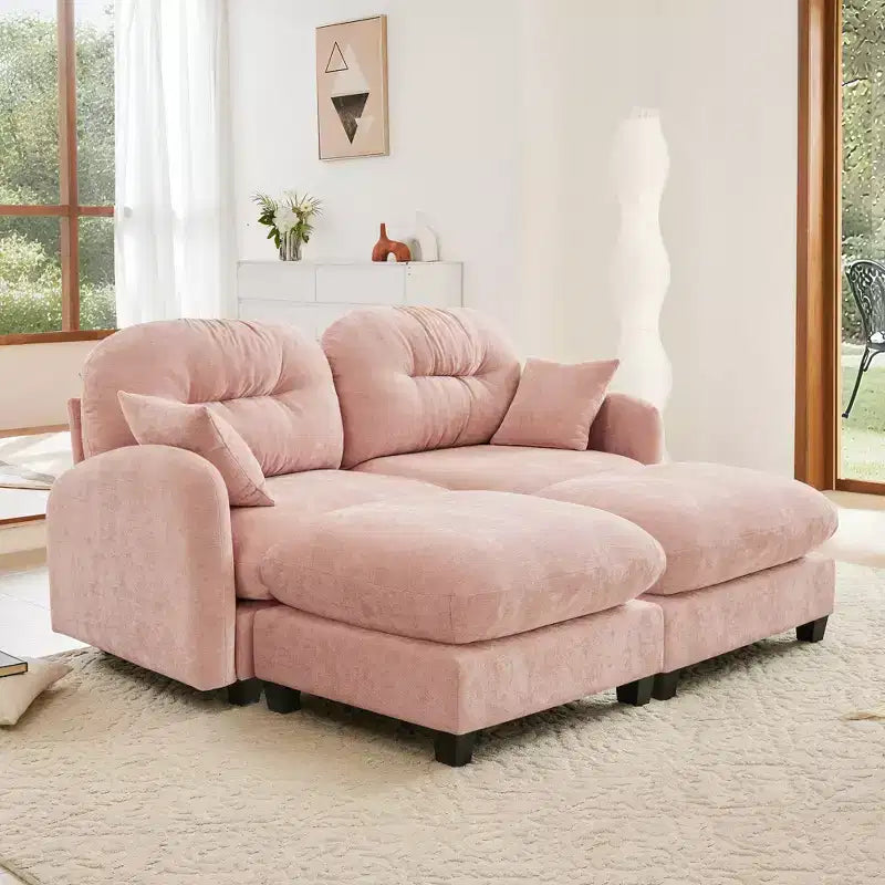 Canapé d'angle en chenille "Cloud" - Mousse haute densité capitonnée, accoudoirs ergonomiques, parfait pour une chambre ou un petit salon