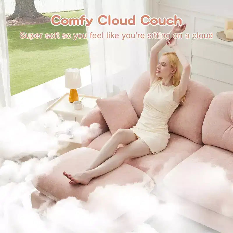 Canapé d'angle en chenille "Cloud" - Mousse haute densité capitonnée, accoudoirs ergonomiques, parfait pour une chambre ou un petit salon