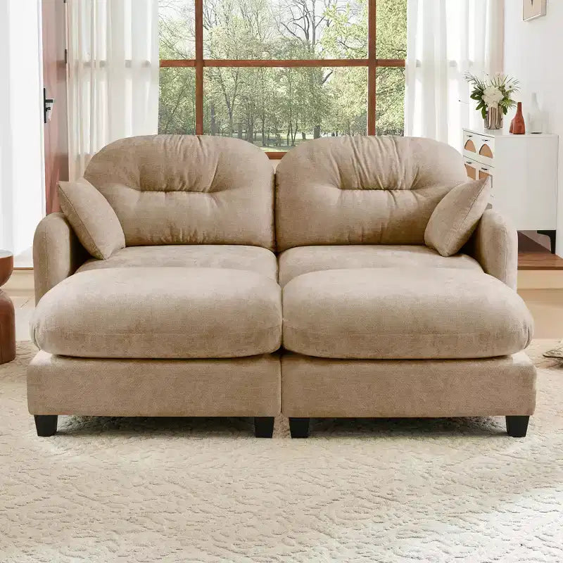 Canapé d'angle en chenille "Cloud" - Mousse haute densité capitonnée, accoudoirs ergonomiques, parfait pour une chambre ou un petit salon