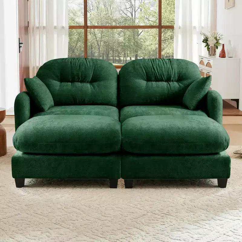 Canapé d'angle en chenille "Cloud" - Mousse haute densité capitonnée, accoudoirs ergonomiques, parfait pour une chambre ou un petit salon