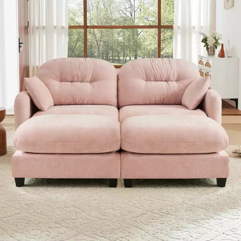 Canapé d'angle en chenille "Cloud" - Mousse haute densité capitonnée, accoudoirs ergonomiques, parfait pour une chambre ou un petit salon