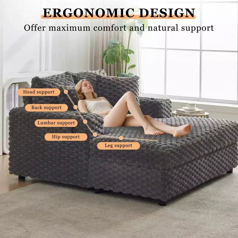 Chaise longue d'intérieur, fauteuil de lecture confortable rembourré avec oreillers, grand canapé-lit moderne et confortable pour salon et chambre à coucher