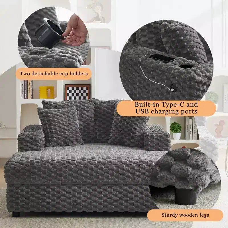 Chaise longue d'intérieur, fauteuil de lecture confortable rembourré avec oreillers, grand canapé-lit moderne et confortable pour salon et chambre à coucher