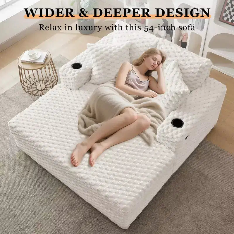 Chaise longue d'intérieur, fauteuil de lecture confortable rembourré avec oreillers, grand canapé-lit moderne et confortable pour salon et chambre à coucher