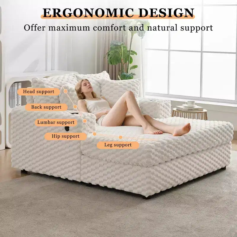 Chaise longue d'intérieur, fauteuil de lecture confortable rembourré avec oreillers, grand canapé-lit moderne et confortable pour salon et chambre à coucher