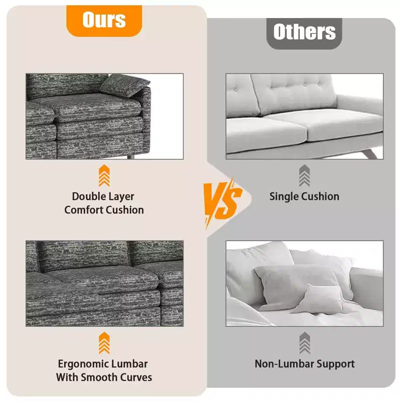 Canapé modulable 108 XL, sectionnel moderne en chenille à assise profonde, canapé en forme de L, canapé modulable pour 4 personnes avec pouf mobile