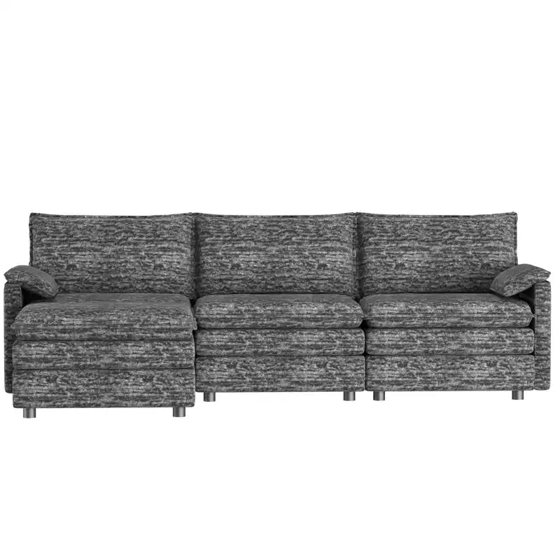Canapé modulable 108 XL, sectionnel moderne en chenille à assise profonde, canapé en forme de L, canapé modulable pour 4 personnes avec pouf mobile