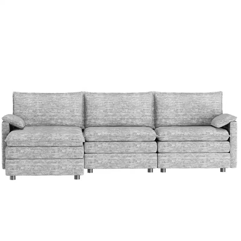 Canapé modulable 108 XL, sectionnel moderne en chenille à assise profonde, canapé en forme de L, canapé modulable pour 4 personnes avec pouf mobile