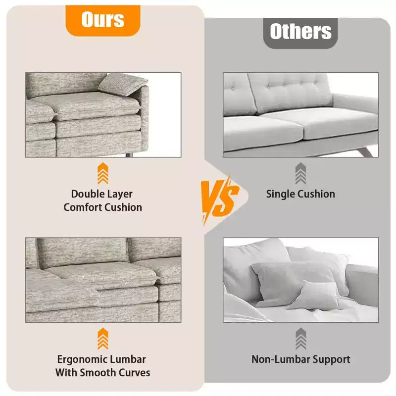 Canapé modulable 108 XL, sectionnel moderne en chenille à assise profonde, canapé en forme de L, canapé modulable pour 4 personnes avec pouf mobile