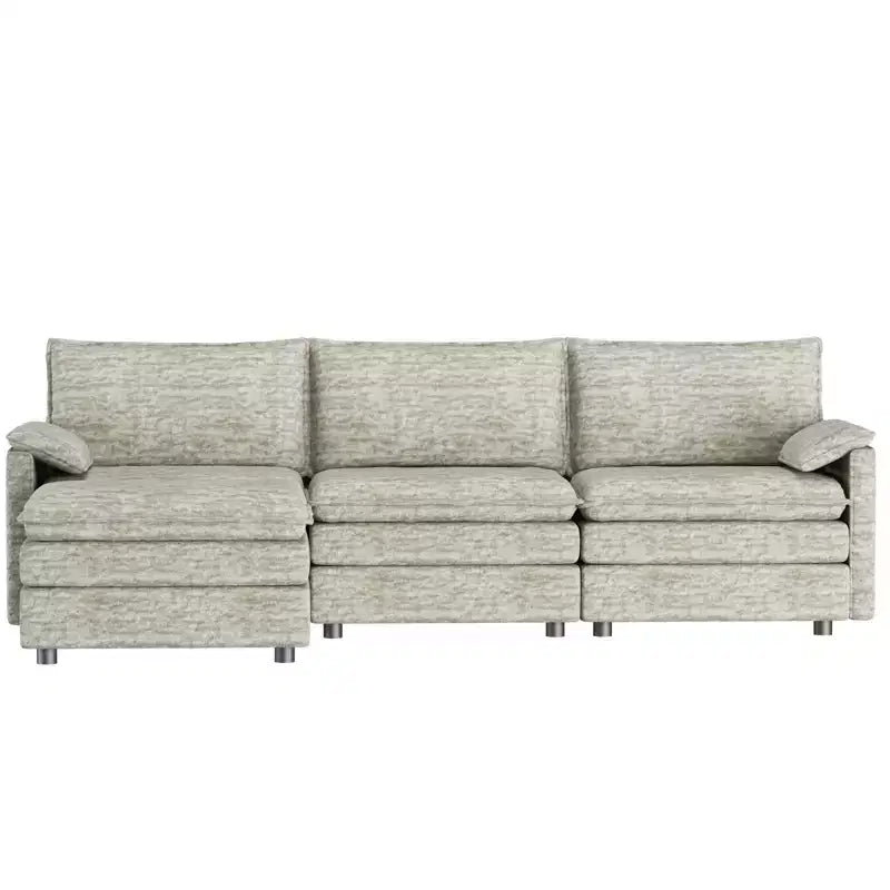 Canapé modulable 108 XL, sectionnel moderne en chenille à assise profonde, canapé en forme de L, canapé modulable pour 4 personnes avec pouf mobile