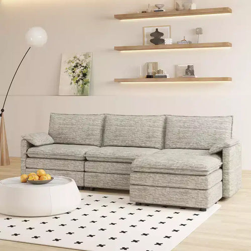 108 XL Modular Sectional Couch, Deep Seat Modern Chenille L Shaped Modular Sofa, Cloud Couch for 4 with Movable Ottoman, Sectional Sofa