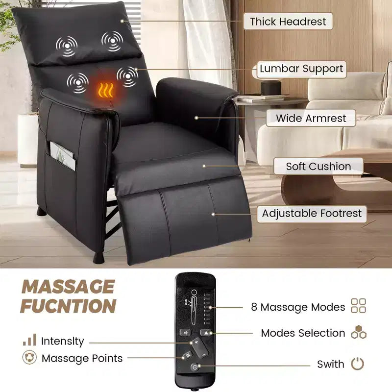 Fauteuil inclinable électrique avec massage et chauffage, fauteuil inclinable individuel réglable, fauteuil de cinéma maison pour salon/bureau